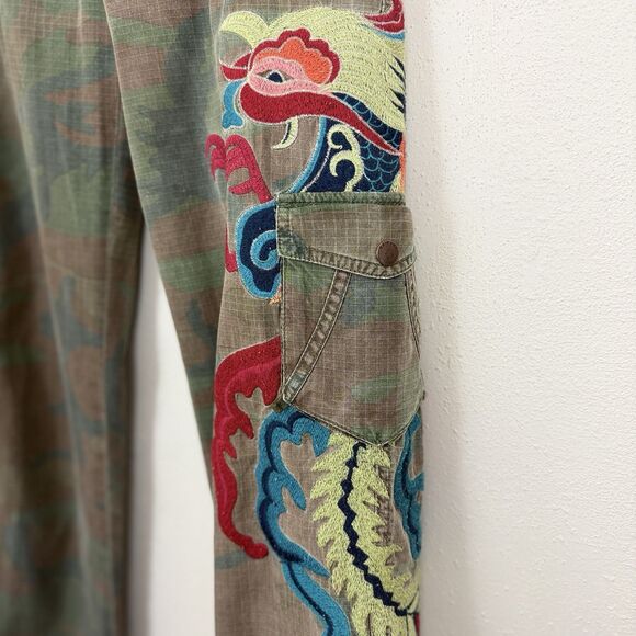 Da-Nang Camo Cargo Pants Embroidered Womens Sz Small Silk Cotton Straight Leg - Picture 5 of 16